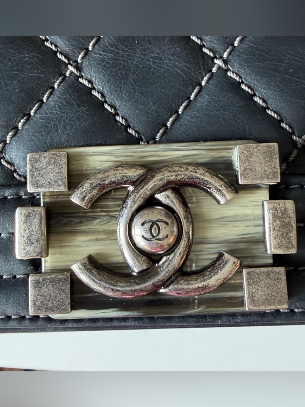 Chanel Boy Bag Dark Gray Contrast Stitch Quilted Leather Ruthenium HW Old Medium - Picture 8 of 16